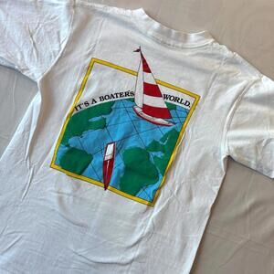 ⛵️ Vintage 90s Oneita Power-T Nautical Sailing T-Shirt L Boater's World Dad